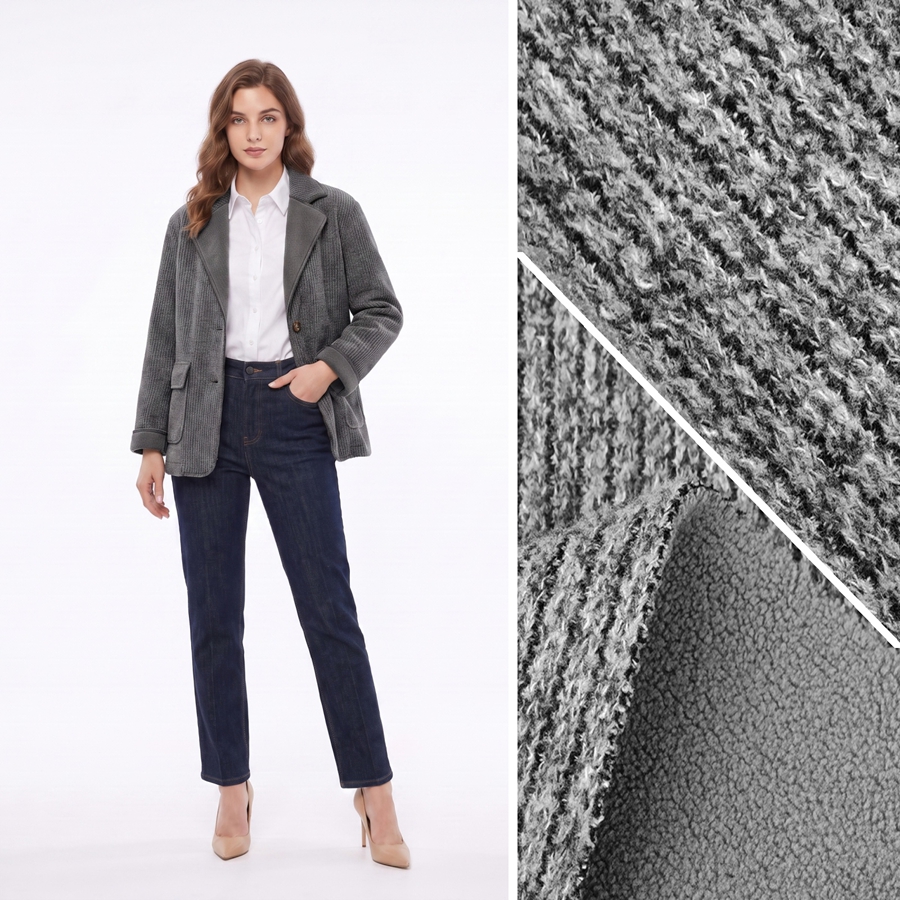 Bonded Fabric | Face: 100% Polyester | Back: 91.9% Polyester / 8.1% Spandex | 480GSM | 170cm