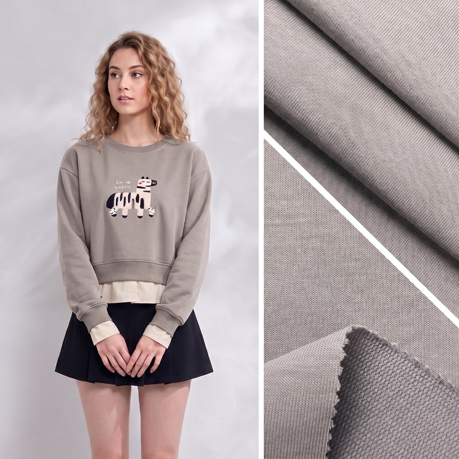 32S Cotton Sweatshirt Fleece Fabric | 77.3% Cotton / 16.6% Polyester / 6.1% Spandex | 210GSM | 185cm