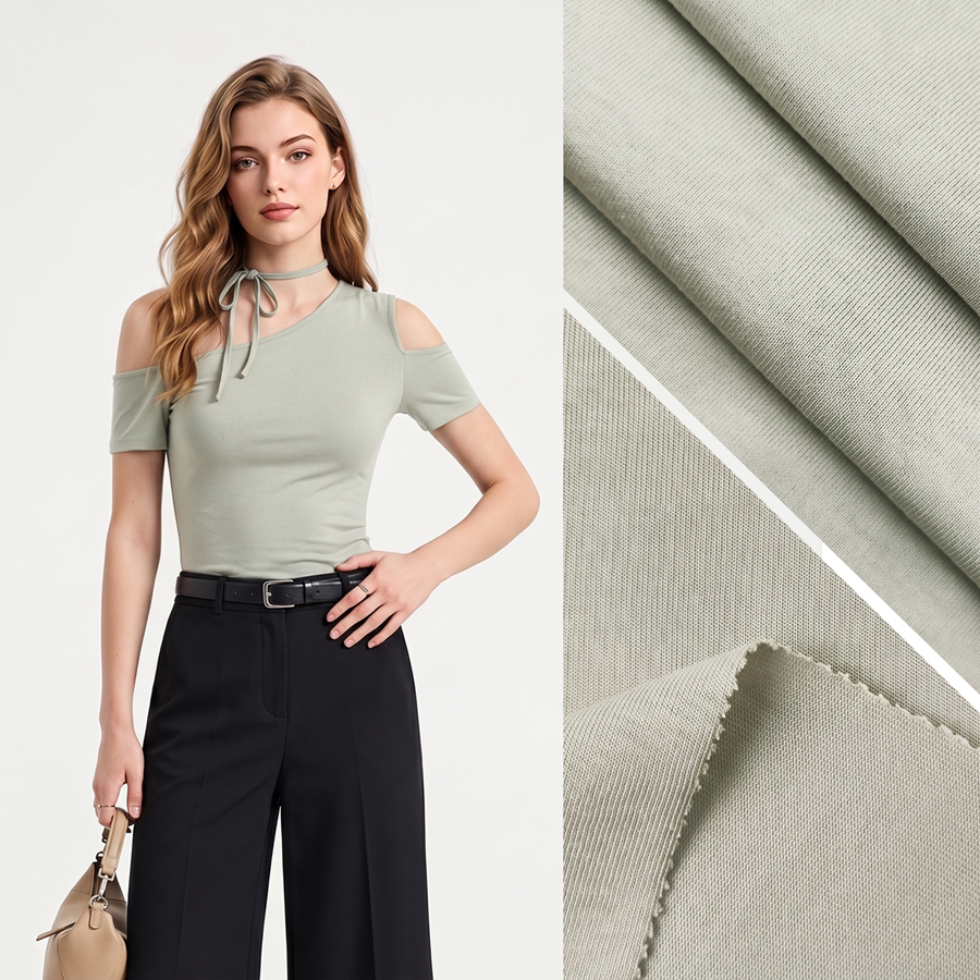 Cotton Covered Single Jersey Fabric | 74.1% Cotton / 3.9% Silk / 22% Polyester | 190GSM | 190cm