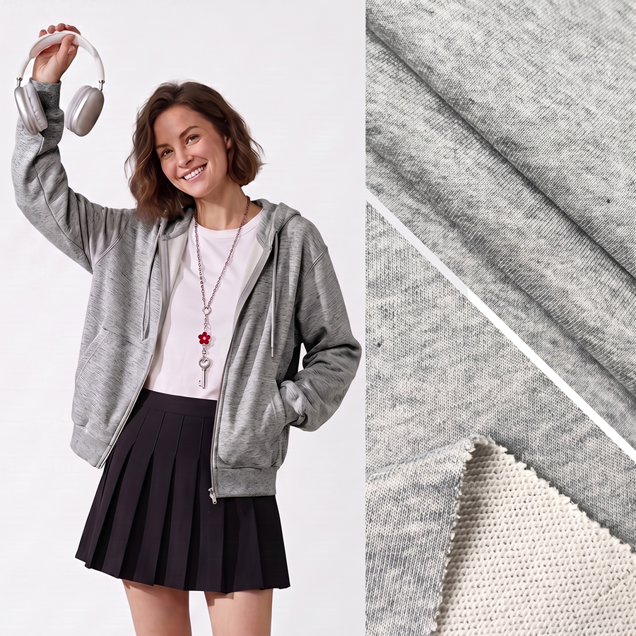 32S Cotton Sweatshirt Fleece Fabric | 86.3% Cotton / 13.7% Polyester | 360-380GSM | 185cm
