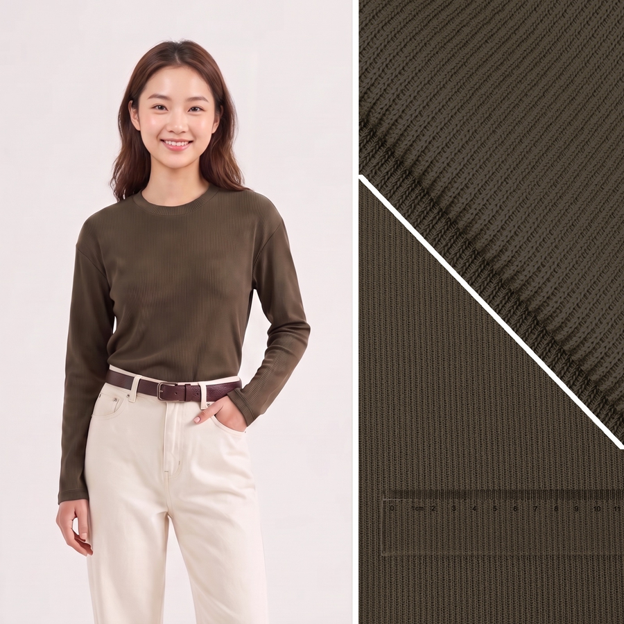 21S Cotton Rib Knit Fabric | 47.8% Cotton / 51.3% Polyester / 0.9% Spandex | 290GSM | 180cm