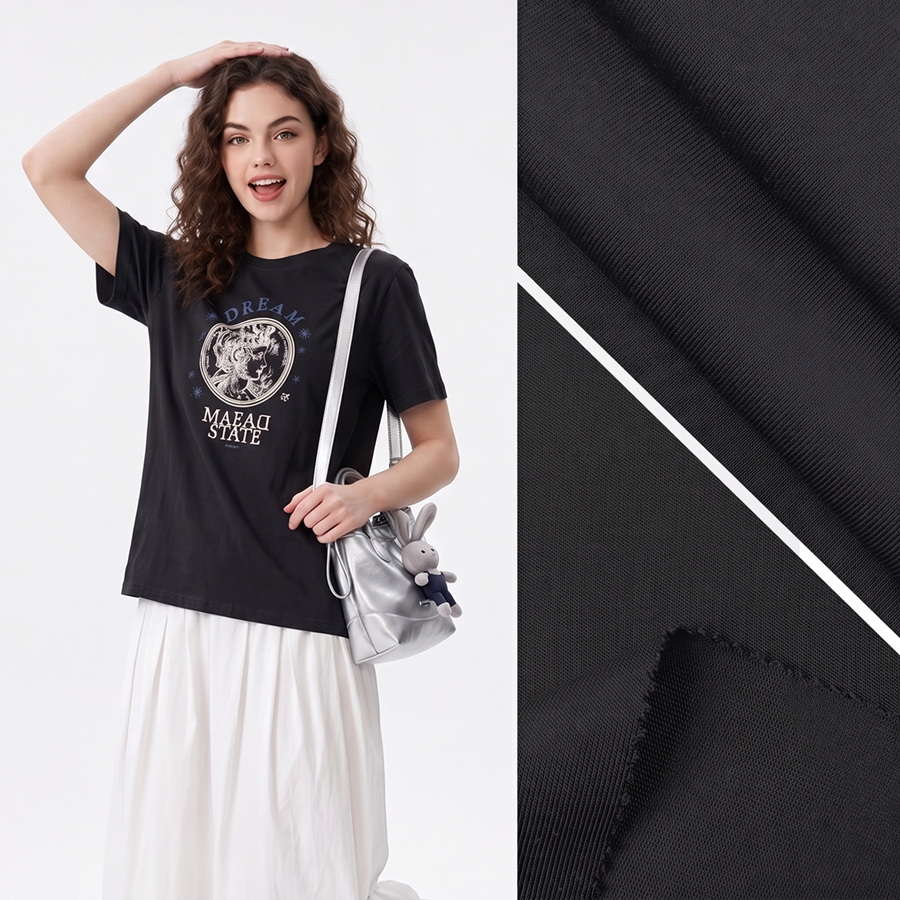 32S Cotton Covered Single Jersey Fabric | 35.1% Cotton / 35.1% Lyocell / 3.9% / 3.9% CottonLinen / 22% Polyester | 200GSM | 185cm