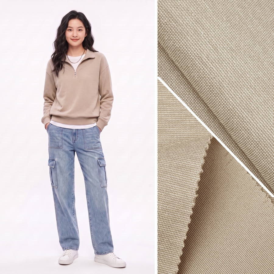 Cotton Knit Fabric | 14.3% Cotton / Viscose / 14.3% Rayon / 7.9% Nylon / 53.6% Polyester / 9.9% Spandex | 280GSM | 185cm