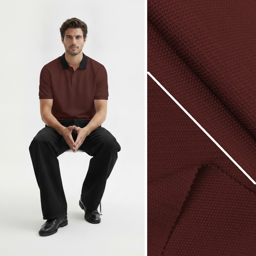 Cotton Pique Fabric | 30.6% Cotton / 14.7% CottonLinen / 51.9% Polyester / 2.8% Spandex | 210GSM | 165cm
