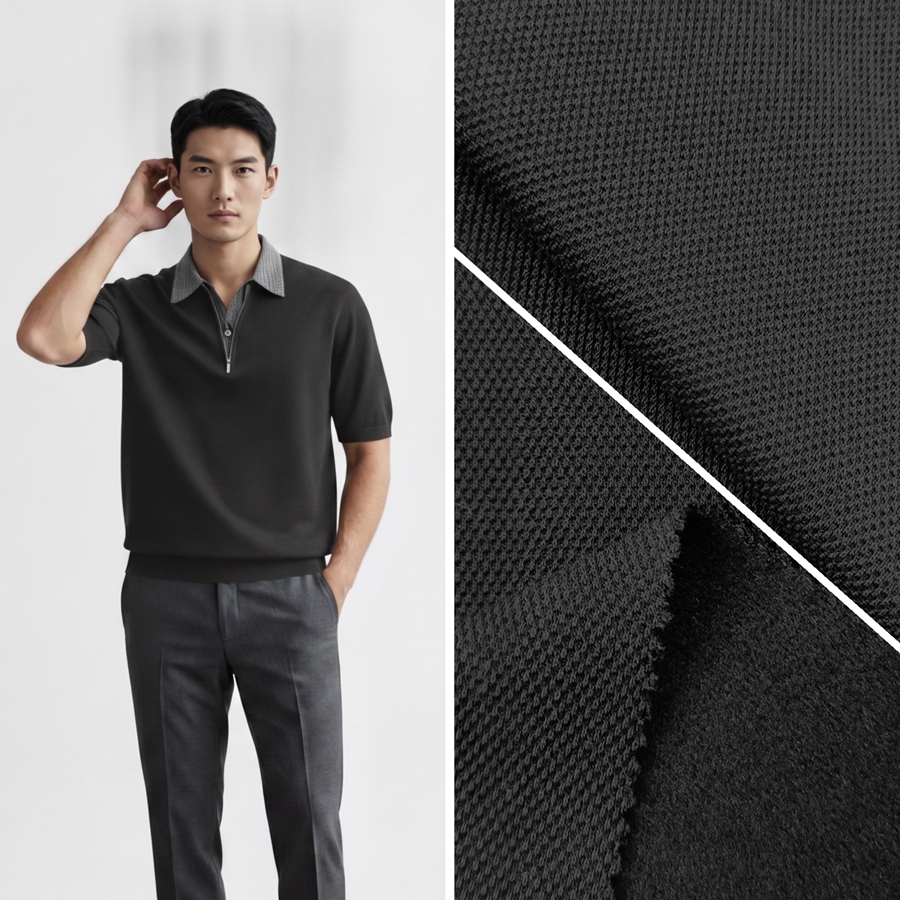 40S Cotton Pique Fabric | 62.7% Cotton / 37.3% Polyester | 240GSM | 183cm