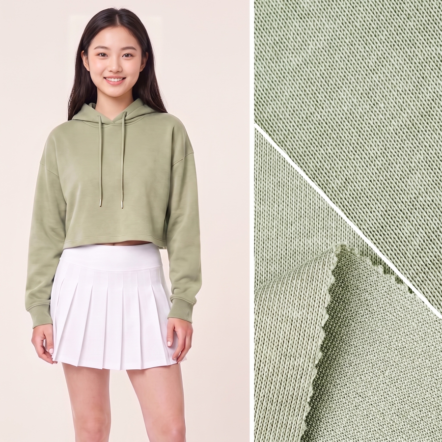 Cotton Knit Fabric | Face: 62.2% Cotton 37.8%Polyester | Back: 94% Polyester / 6% Spandex | 300-320GSM | 185cm
