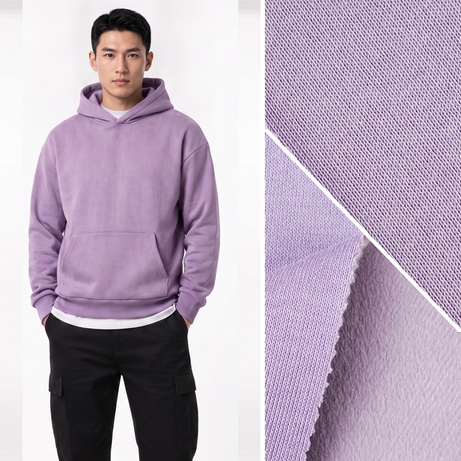 32S Cotton Knit Fabric | Face: 62.2% Cotton 37.8%Polyester | Back: 92.6% Polyester / 7.4% Spandex | 400-410GSM | 185cm