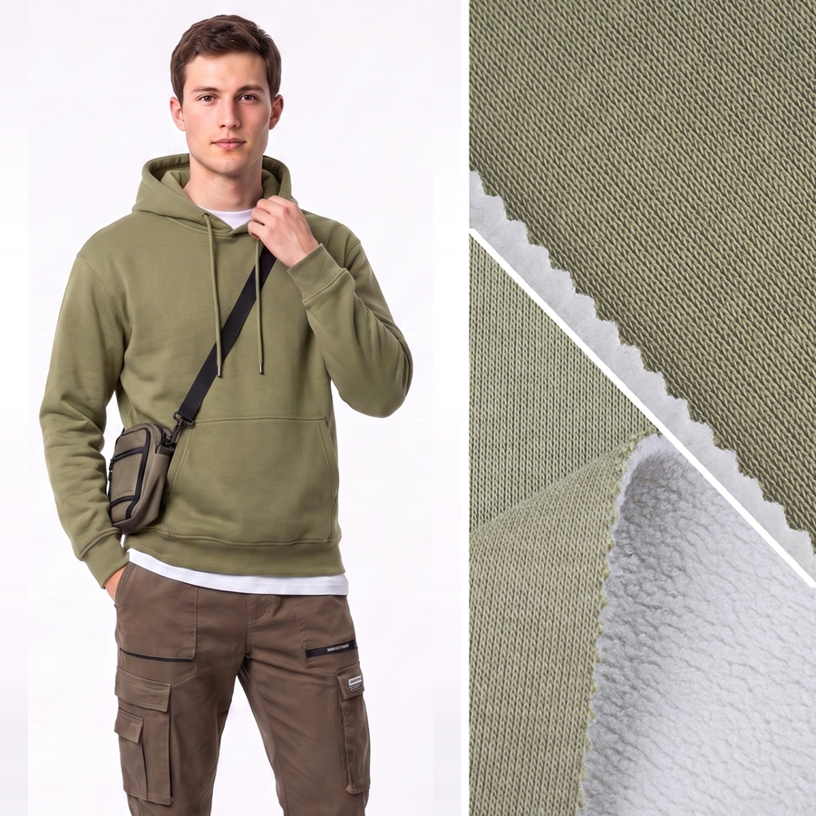 32S Cotton Bonded Fabric | Face: 62.2% Cotton 37.8%Polyester | Back: 93.5% Polyester / 6.5% Spandex | 410-430GSM | 185cm