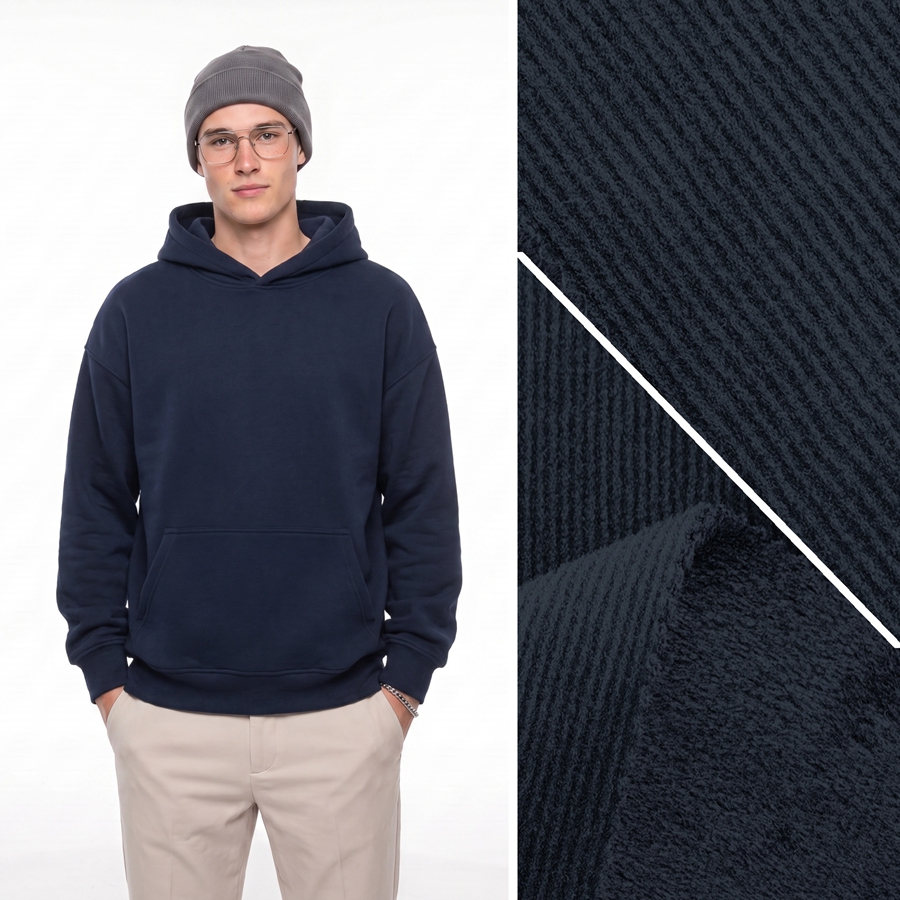 Fleece Fabric | Face: 93% Polyester / 7% Spandex | Back: 92.6% Polyester / 7.4% Spandex | 440-460GSM | 185cm