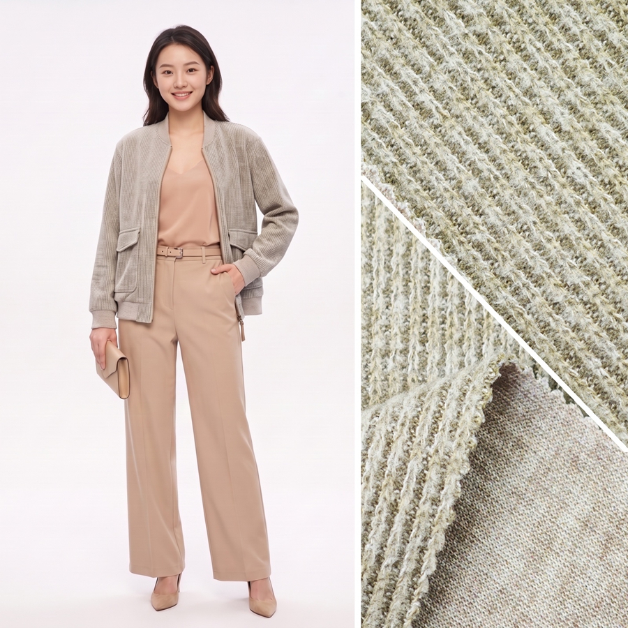 Bonded Fabric | Face: 67% Polyester / 31% Viscose Rayon / 2% Spandex | Back: 96% Polyester / 4% Spandex | 390-410GSM | 175cm