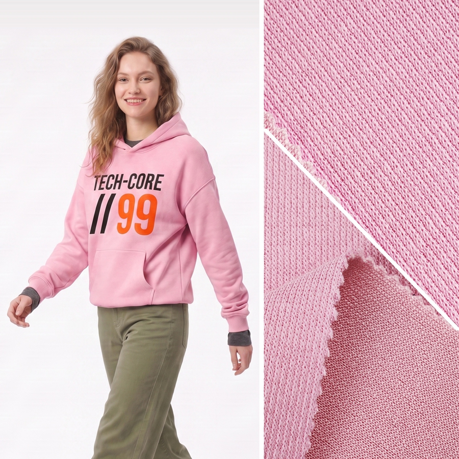 Cotton Knit Fabric | Face: 57.1% Cotton 42.9%Polyester | Back: 94% Polyester / 6% Spandex | 300-320GSM | 185cm