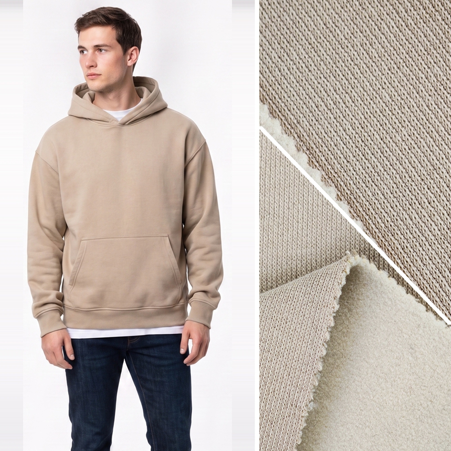 Cotton Fleece Fabric | Face: 58% Cotton / 42% Polyester | Back: 94% Polyester / 6% Spandex | 400-420GSM | 185cm
